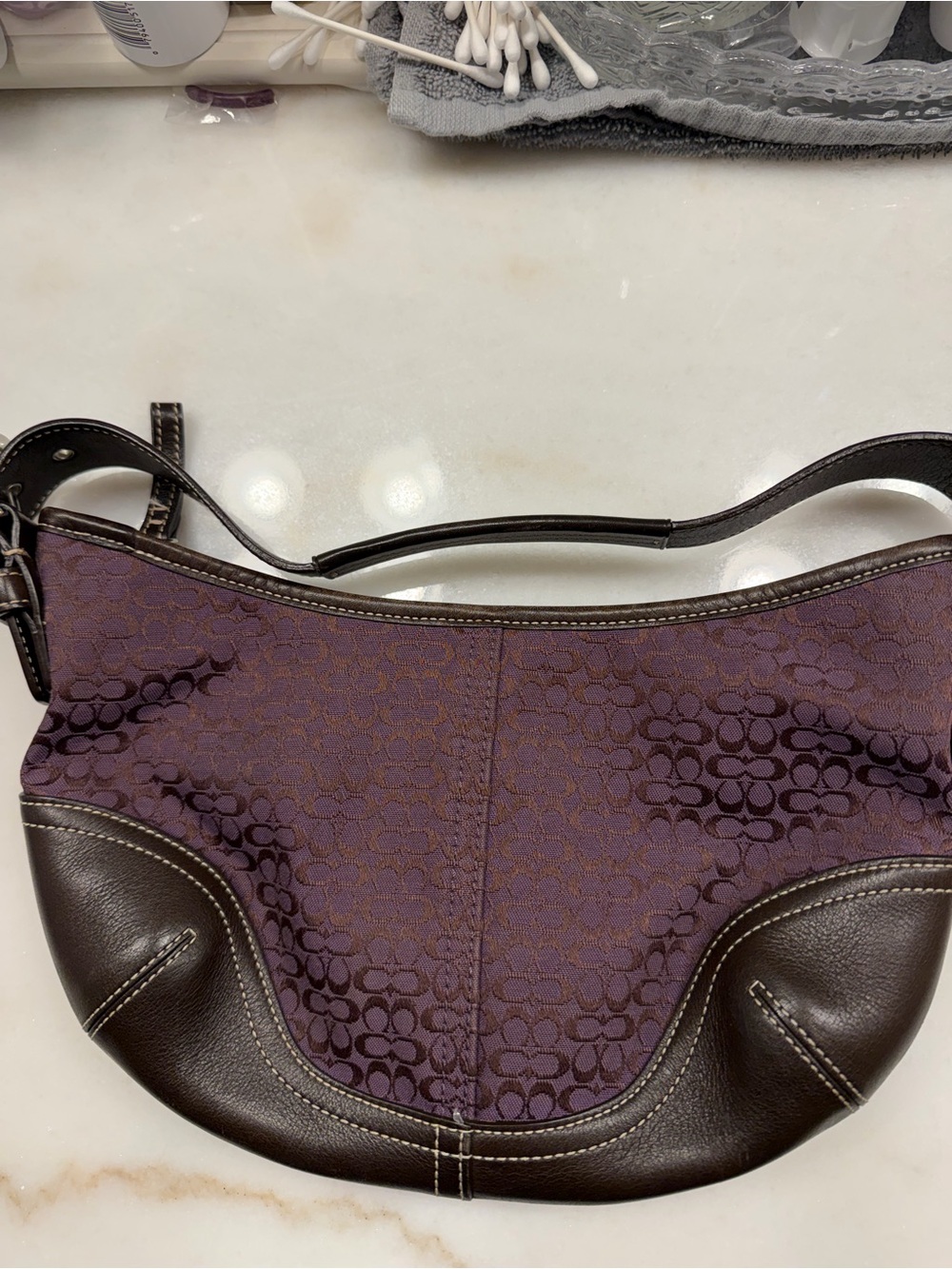 Coach Purple Jacquard and Chocolate Leather Shoulder Bag - Picture 6 of 12